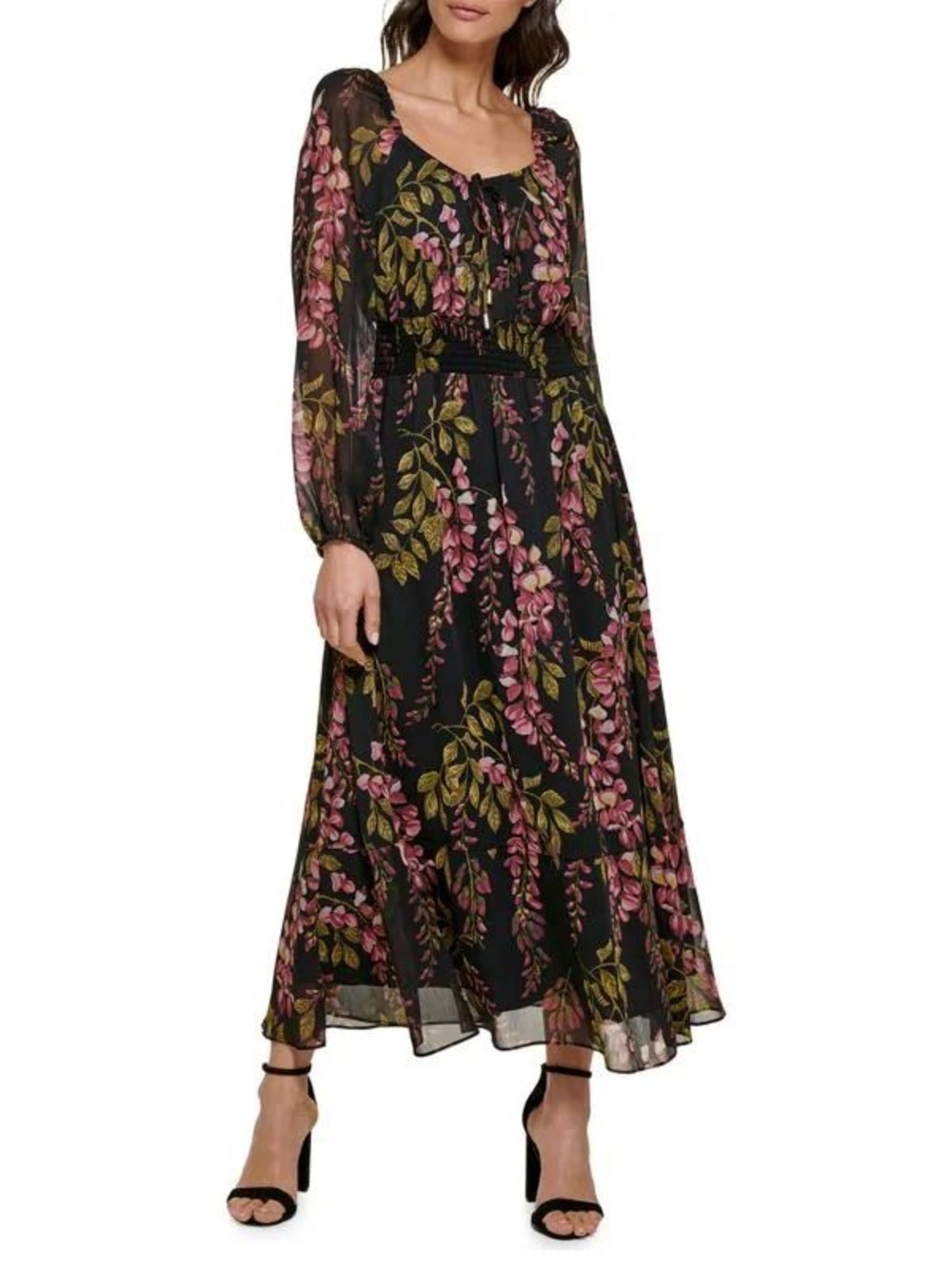Kensie Dark Floral Long Sleeve Maxi Dress
